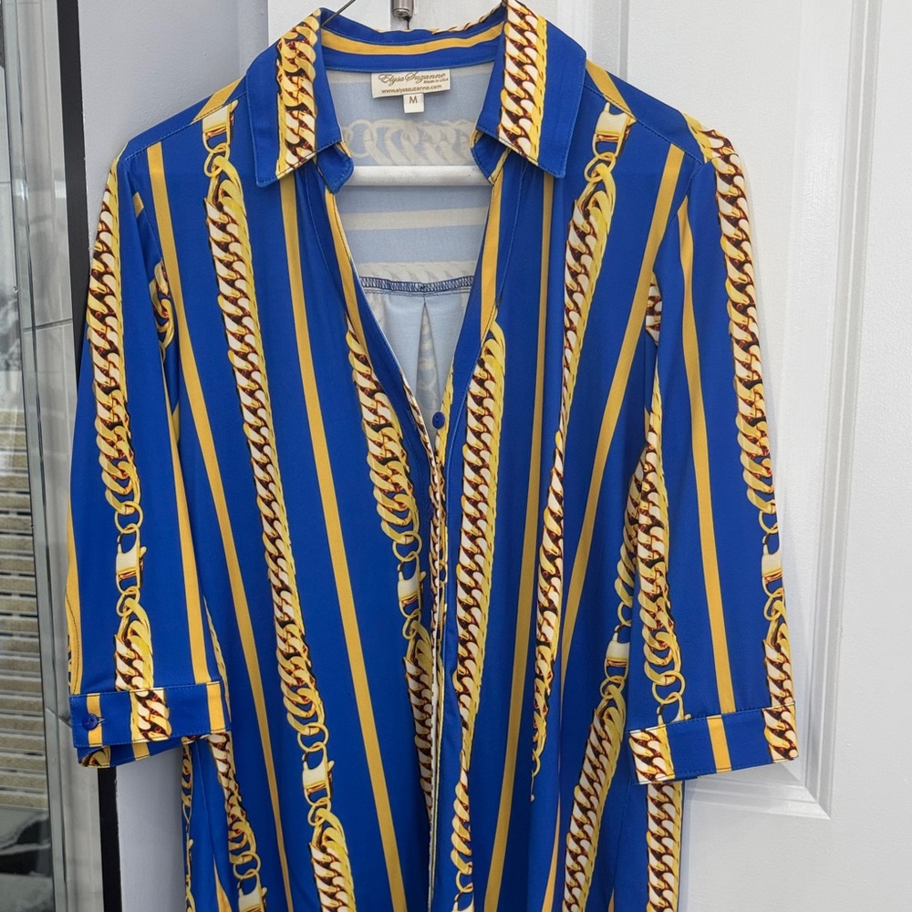Signature Studio Blue and Gold Button Down Shirt